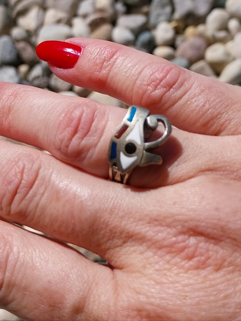 Vintage Sterling Silver Ring with Blue, White and Brown Inlay - Picture 11 of 11